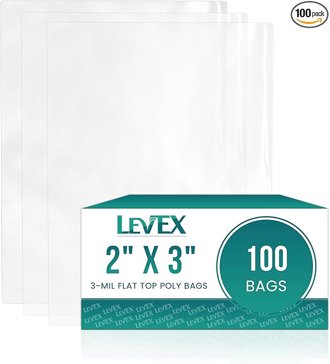Levex - 2" x 3" (100 Count) Open End Flat Top - 3-Mil Heavy Duty Clear Poly Bags for Packaging, Shipping, Storage & Food (Bags Do Not Have a Seal or Prints)