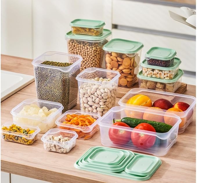 17 piece set of food grade storage and preservation box with transparent lid, kitchen refrigerator