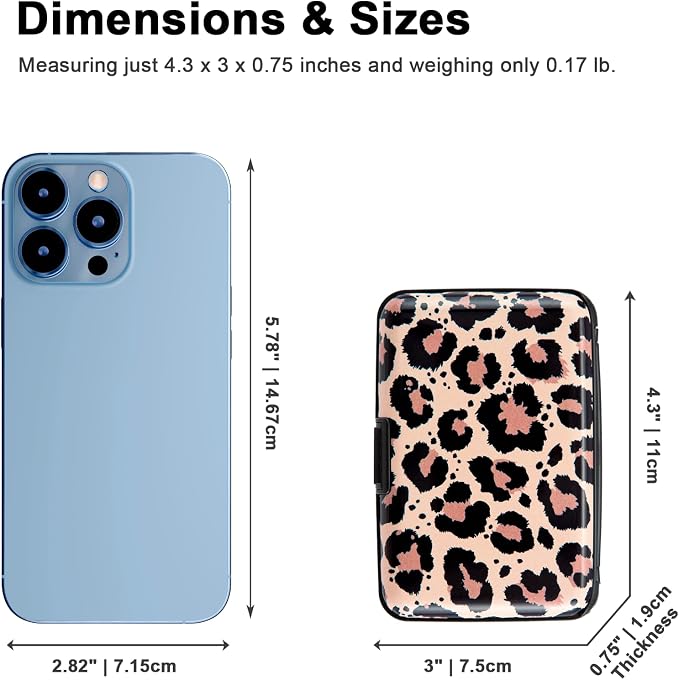 Credit Card Holder, Metal Card Wallet RFID Blocking Mini Slim Aluminum Business Hard Card Case for Women Men (Leopard Skin Print)