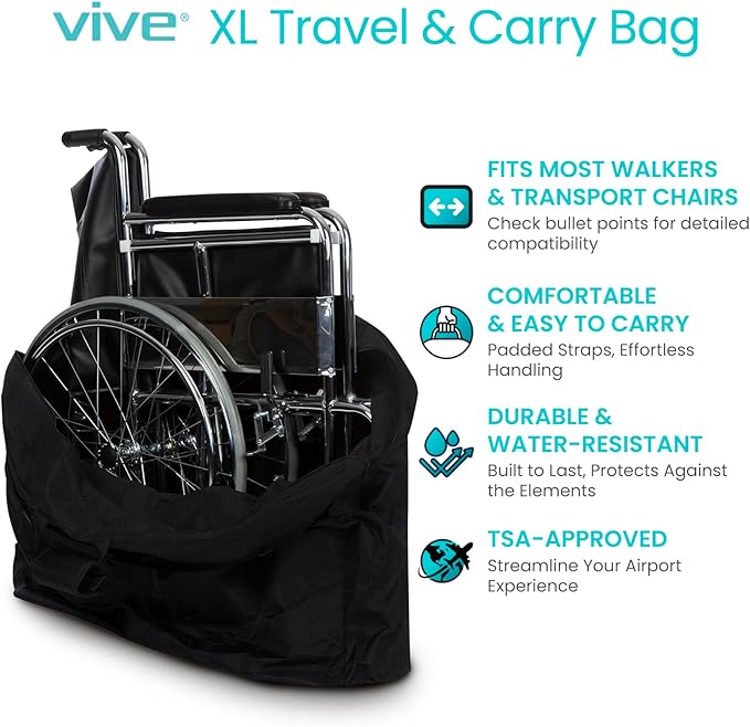 Vive XL Carry & Travel Bag for Rollator Walkers & Transport Chairs - Cover Carrier Accessory for Car Travel, Storage, Seniors - Accessories - Waterproof with Padded Straps