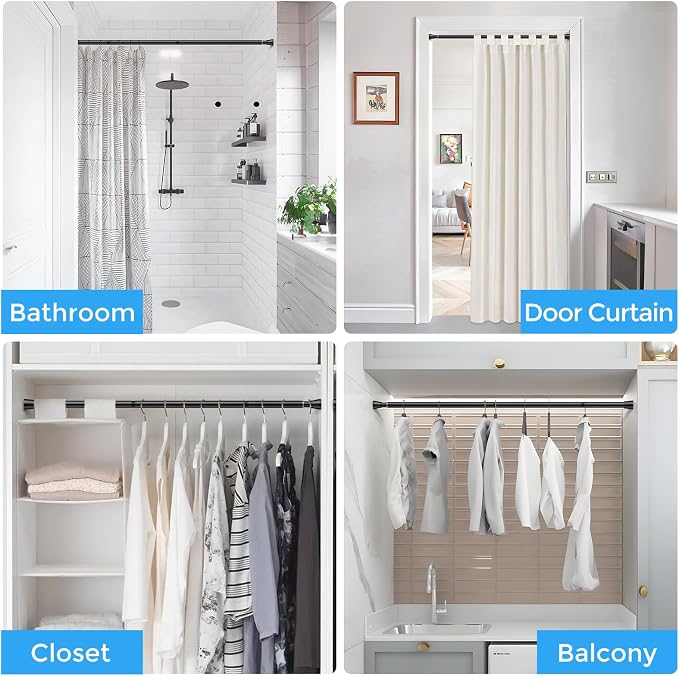 Tension Curtain Rod Black Tension Rod 2pcs Spring Curtain Rod Non Slip Tension Rods For Windows 28 to 48 Inch No Drilling Adjustable Tension Rods of Curtain Window Closet Kitchen Wardrobe