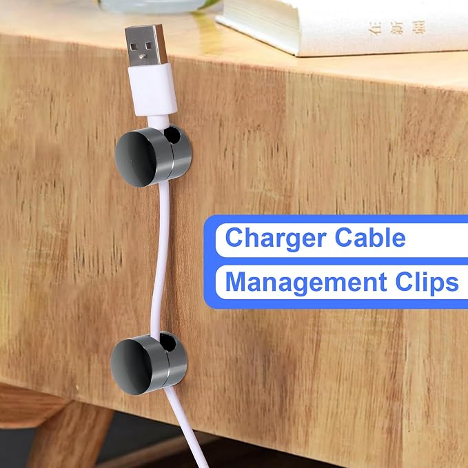 SmallCat 8 Sets Charger Holders for Cords, Black Adjustable Cable Anchor Holders, Adhesive Metal Cord Clips, Cable Management Wire Organizers for Desk, Office, Nightstand