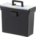 IRIS USA Portable File Box With Handle, Slim w/Organizer Lid, Plastic File Organizer Box for Letter Files, Hanging Filing Folder Organizer, Lockable, Secure Buckle, Black