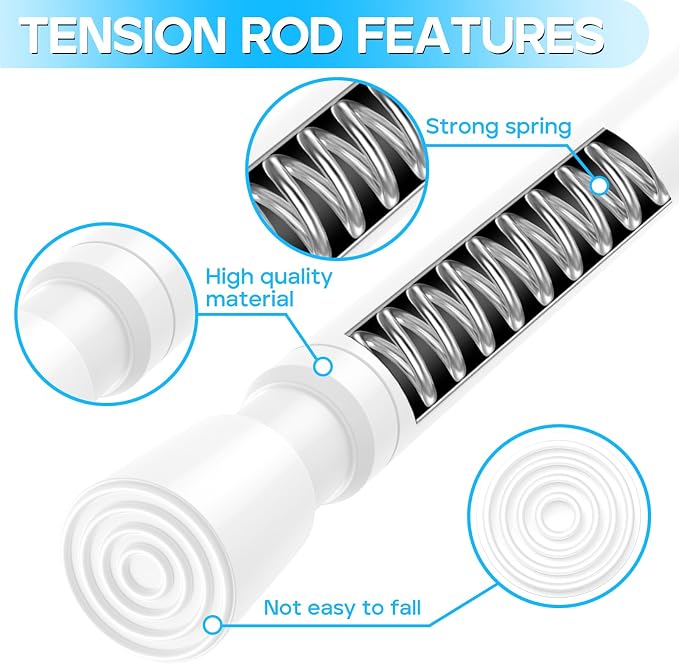 Spring Tension Curtain Rods 26-39 Inch White 2 Pack | No-drill & tool-free setup. Fits windows, kitchens, doorways. Rust-resistant, great for light curtains.