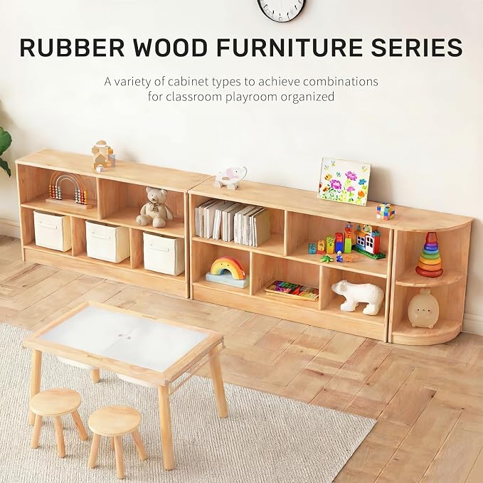 WINGYZ Rubber Wood Corner Cabinet, 2-Tier Montessori Shelf 11.8" L Bookcase | Toy Storage Organizer, 150lb Capacity, Montessori Bookshelf for Kids Rooms, Classroom, Playroom, Nursery, Daycare, Child-Safe