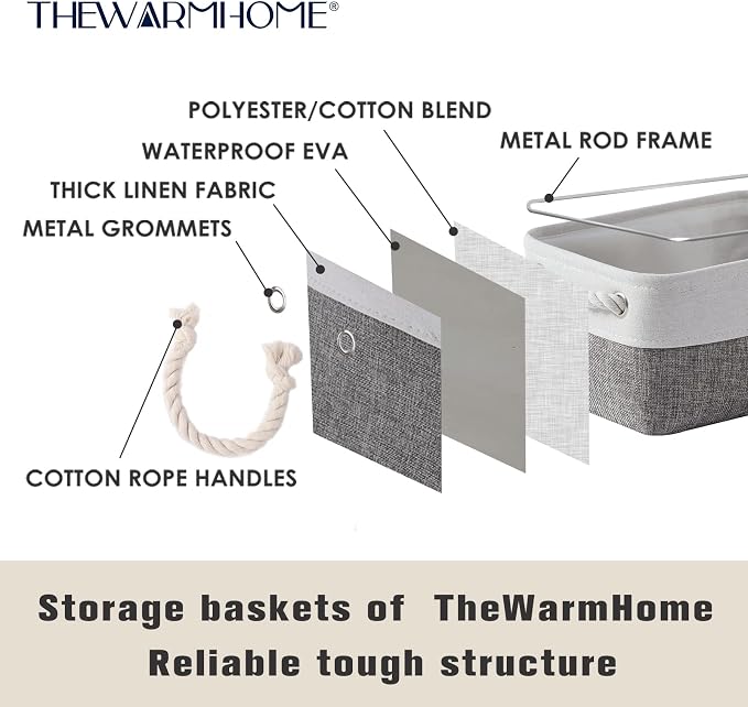TheWarmHome Storage Basket for Organizing - 15.7x11.8x8.2 inch Large 3 Pack Collapsible Storage Bins for Shelves, Fabric Storage Cubes for Gift Closet Linen Organization (White & Grey)