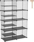 C&AHOME Wire Cube Storage Unit, Interlocking Metal Wire with Divider, Black | Modular Cabinet with Plastic Panels Bookshelf Stackable Closet Organizer with Small Hooks