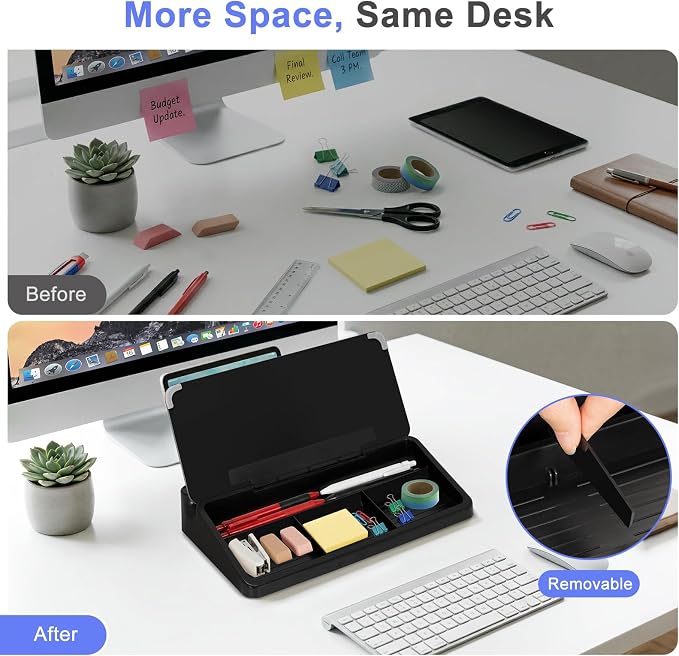 Small Desktop Glass Whiteboard with Storage, Desk White Board Stand Black | Computer Keyboard Stand, Office Desk Organizers and Accessories with Drawer, To Do Memo Notepad, Home School Supplies