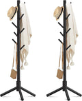 Haddockway Wooden Coat Rack Stand with 8 Hooks New Zealand Pine 3 Adjustable Coat Standing Tree Easy Assembly for Coats, Hats, Scarves and Handbags for Entryway, Hallway, Bedroom, Office,2 PCS