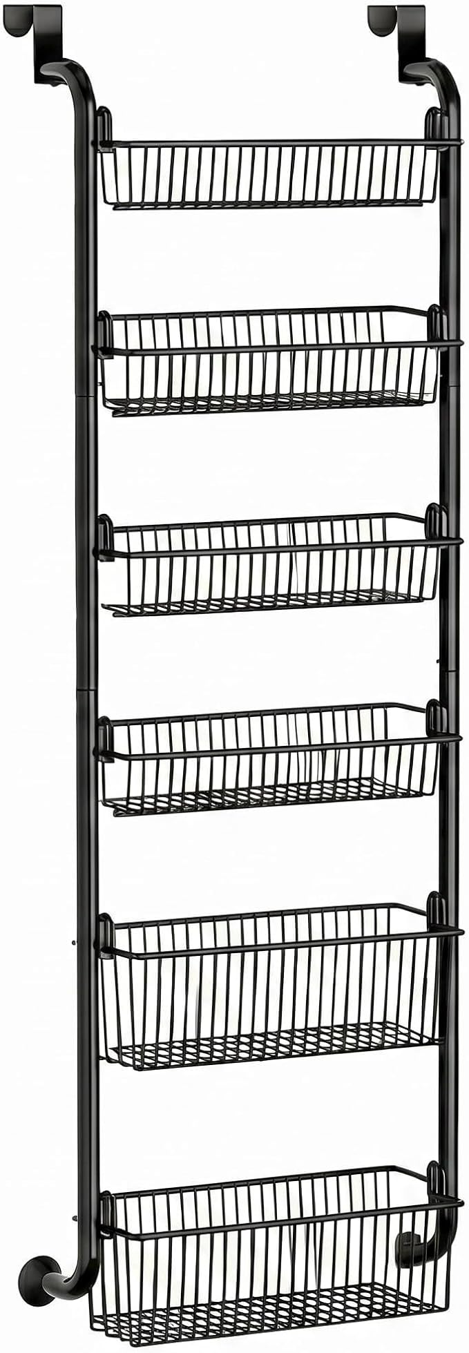 Purebox 6-Tier Over The Door Pantry Organizer & Spice Rack, Heavy-Duty Thickened Carbon Steel Frame with Deep Baskets & Anti-Shake Suction Cups for Kitchen Bathroom Laundry & Closet