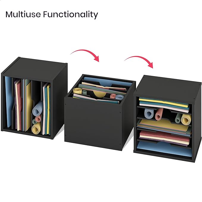 Ballucci File Organizer Paper Sorter, 5 Tier Adjustable Shelves Office Desk Organizer, 13 5/8" x 9 1/4" x 12", Black