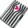 Credit Card Holder for Women Men RFID Blocking Wallet Small Business Metal Slim Mini Aluminum Hard Case (Black White Striped Heart)