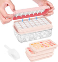 0.8“ Ice Cube Tray with Lid and Bin, PHINOX 84 Cubes Ice Trays for Freezer, Ice Cube Trays for Freezer with 3 trays, Container, Lid & Ice Scoop, BPA Free, Pink(28Cubes/Tier)