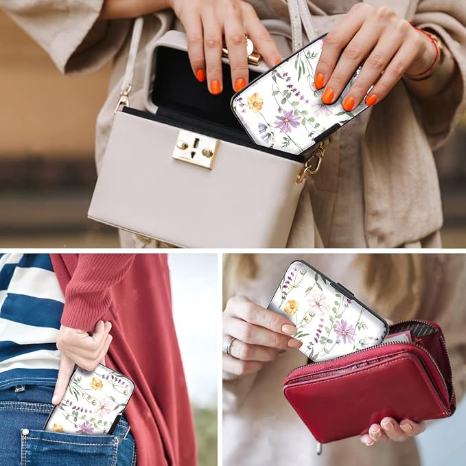 Coco Rossi Credit Card Holder RFID Aluminum Small Mini Wallet Women | Metal Wallet, Business Cards Holder, ID Case, Slim Sleeves, Womens Girls Gift, Carry Proof Wallets for Travel, White Daisy