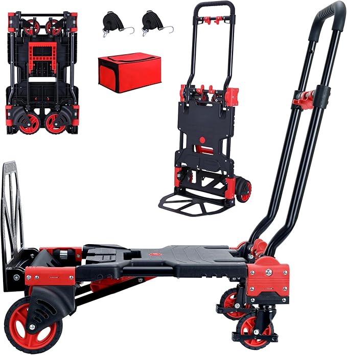 2 in 1 Hand Truck Dolly Foldable,330LB Capacity Portable Folding Hand Cart,Hand Truck Foldable with Retractable Handle,Folding Dolly Cart with Wheels for Moving