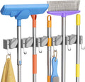 Lifewit Broom and Mop Holder Wall Mount, Non-Slip Cleaning Tool Hanger Organizer with 6 Hooks 5 Slots, Heavy Duty Hanging Broom Utility Rack for Kitchen, Garden, Garage, Laundry, 1 Pack, Gray