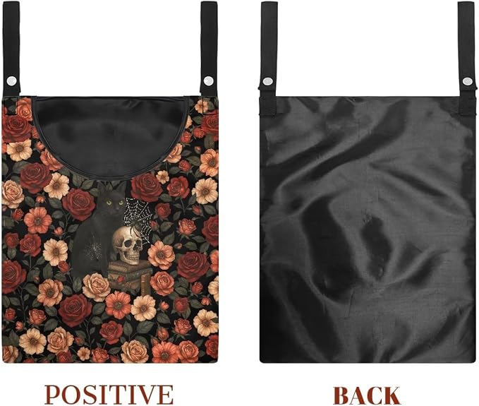 Vintage Rose Clothespin Organizer Bag Skull Clothespin Bags with Hanging Hook Waterproof Clothes Pin Storage Organizer with Large Opening Clothespins Bag for Clothesline Outdoor