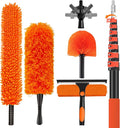36FT High Reach Duster with Extension Pole 5-30FT, 4-in-1 Cleaning Kit with Universal Swivel Joint, High Ceiling Fan Cleaner Duster, Cobweb Duster, Microfiber Feather Duster and Window Squeegee
