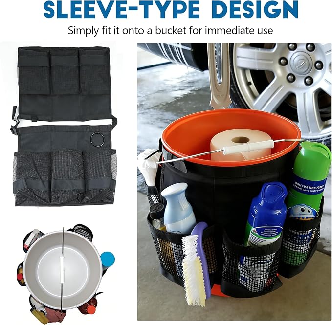 wuyaoyao 5 Gallon Bucket Tool Organizer, Multi-Purpose Car Wash Tools Organizer Bag with Mesh Pockets, Wash Tool Caddy, Cleaning Supplies Bucket Holder for Car, Home, Gardening, Fishing, Bag Only