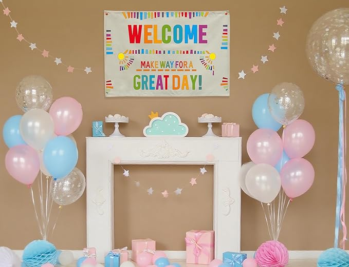 Welcome Party Banner Decor Accessories-Rectangular Canvas Banner Poster Wall Sign-Entryway Outdoor Garden Front Door Flag-Birthday Anniversary Wedding Christmas Gift-Welcome Make Way