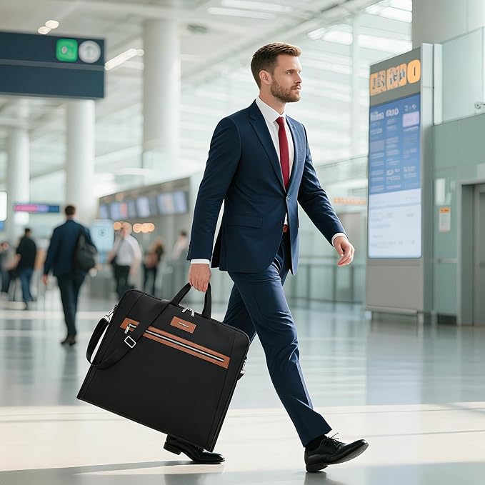 Waterproof Foldable Garment Bags for Travel, 51" Large Travel Hanging Bags for Clothes, Carry on Suit Bag with Strap for Men Women, Wrinkle Free Luggage Suit Cover for Business Trips(Brown)