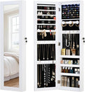 Full Length Mirror Jewelry Cabinet Organizer Lockable Door Wall-Mounted Jewelry Armoire with Shelves and Behind-the-Door Storage - White