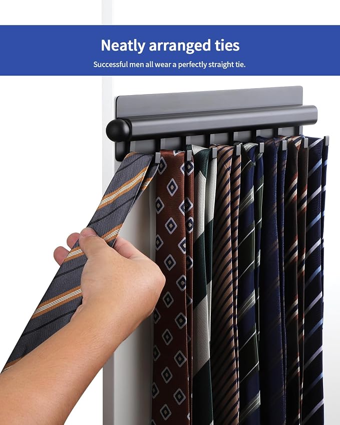 BaiNong Adhesive Valet Rod for Closets Pull Out 12" Black with 8 Hooks | Multifunctional Closet Valet Rod Slide Out for Closets Belt Organizer for Closet Tie Rack Hanger for Closet Space-Saving