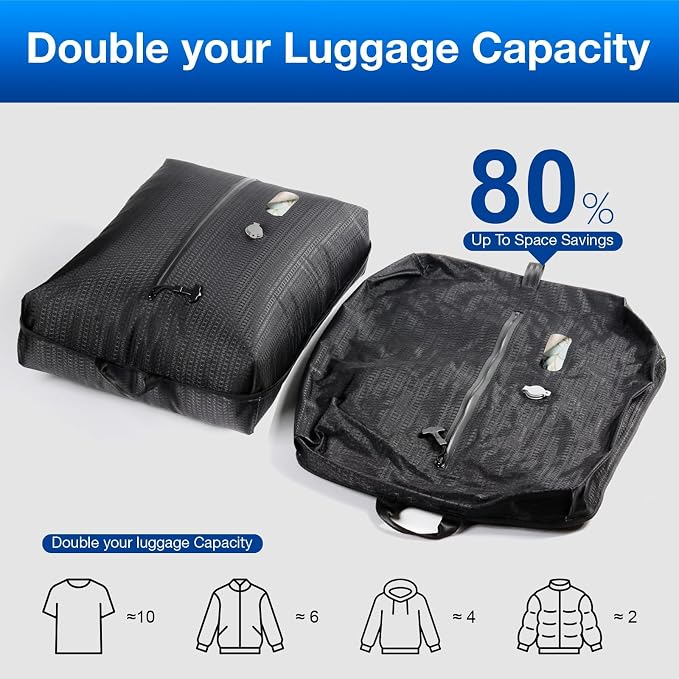 Travel Vacuum Bags with Pump–Electric Wireless Air Pump, Double Layer travel vacuum bags for luggage with IP67 Waterproof (Large size 2PC+Pump)