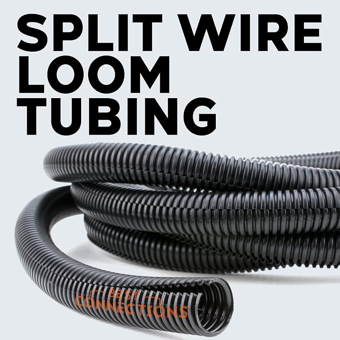BEST CONNECTIONS Split Wire Loom Flex-Guard Convoluted Tubing Protective Split Cable Sleeves for Auto Home Industrial Electrical Wires Chemical Resistant Conduit Black (1/4" - 100 ft)