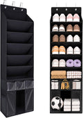 3in1 Over The Door Shoe Organizer with 5 Slanted Compartments,Removable Storage Bin & Transparent Pockets,Thickened Waterproof Oxford Fabric Shoes Rack for Shoes,Boots,Toys,Daily Essentials. (Black)