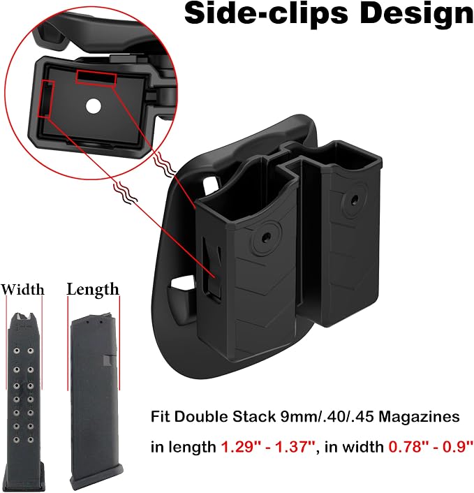 Universal Double Magazine Holster Pouch fit 9mm .40 .45 Pistol Gun Mags | Adjustable Retention Mag Holder for Glock, S&W, Ruger, Sig, Taurus, Beretta, Springfield and More Similar-Size Mags