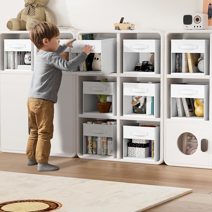 DIMJ Storage Cubes, Cube Storage Bin, 10 Pack Foldable Storage Cubes with Window, Closet Storage Bins with Handle, 11x 11 inch Storage Cubes for Clothes, Toys, Books (White)