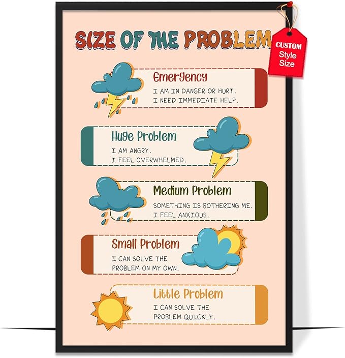 LOLUIS Mental Health Poster, Boho Therapy Tools Educational Supplies Art Print Classroom School Office Decor (Size of Problem, Custom Frame Type)