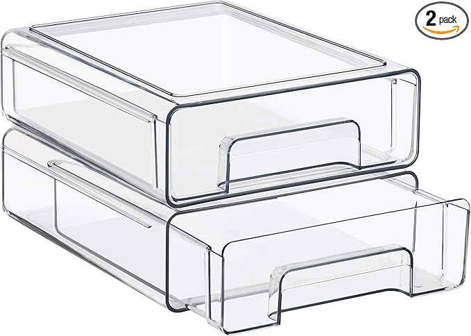 Sorbus Medium Clear Stackable Storage Drawers – 2-Pack Plastic Organizer Bins with Handles – Pull-Out Stackable Drawers for Bathroom Closet, Medicine, Cabinet, Pantry Storage, Baby Bottle Organizer