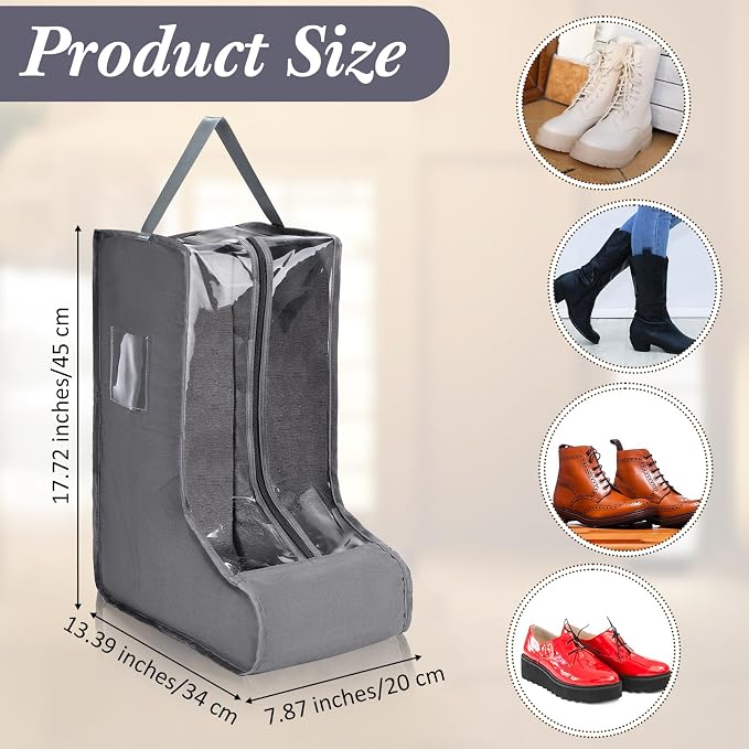 Sanwuta 4 Pcs Grey Portable Boots Bag for Cowboy Boots Tall Boot Storage Bags Portable Waterproof Protector Tools for Travel and Daily Wardrobe Shoe Cabinet and Other Home