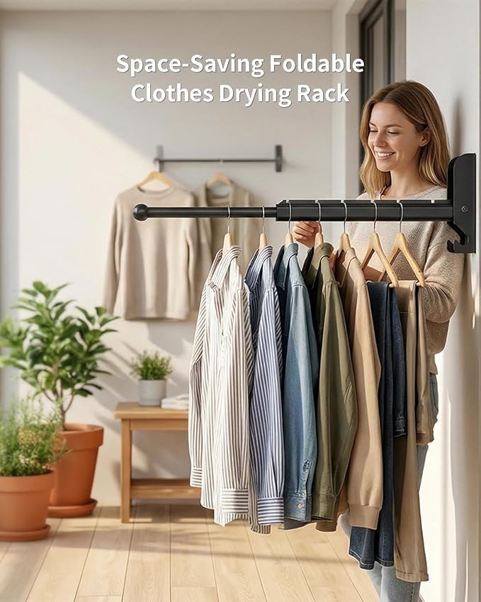 BaiNong Pull Out Wall Mounted Clothes Drying Rack Black 13" Foldable 2 Pack | Laundry and Drying Solutions for Small Spaces Easy to Install