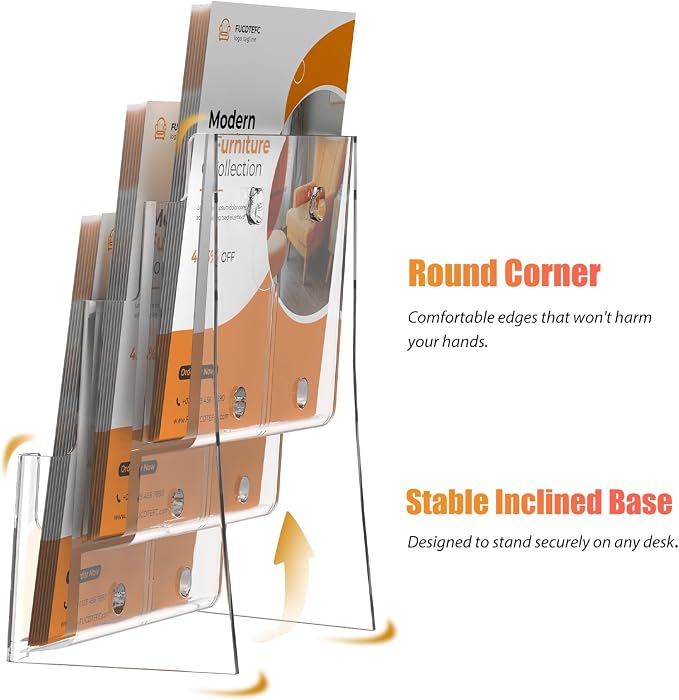 FUCDTEFC Acrylic Brochure Holder 8.5x11, Clear 3 Tier Magazine Holder Brochure Display Stand with Removable Divider for 4 x9 Inch Literature Pamphlet Flyer Holder for Wall Mount or Countertop