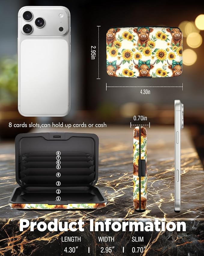 Maicican RFID Blocking Aluminum Credit Card Holder | Slim Metal Wallet for Women & Men, Business Card Case for Travel, Fits Front Pocket, Card holder wallet - Cute Cow