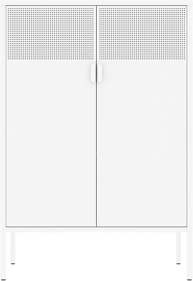 Washsemba 2 Mesh Door Metal Storage Cabinet with Adjustable Shelves, Multipurpose White Storage Cabinet, 3-Tier Office Cabinet,Metal Storage Cabinet for Office Home,Hallway (White, 47''H)