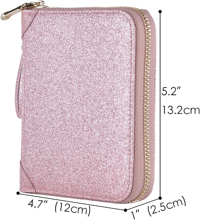 Easyoulife Womens Credit Card Holder Wallet Zip Leather Card Case RFID Blocking (Glitter Light Purple)