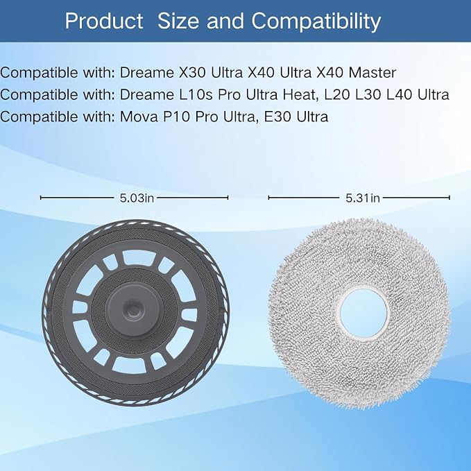 2 Mop pad Holders and 4 mop Pads,Replacement Accessories Compatible with Dreame X30 Ultra,X40 Ultra,X40 Master,L10s Pro Ultra Heat,L20 Ultra,L30 Ultra,L40 Ultra,MOVA P10 Pro Ultra,E30 Ultra