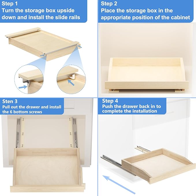 ROOMTEC Pull Out Cabinet Organizer 28-1/2" W x 21" D, Pull Out Cabinet Drawer for Kitchen cabinets with Soft Close, Pull Out Cabinet Shelf, Finished, Bottom Assembly
