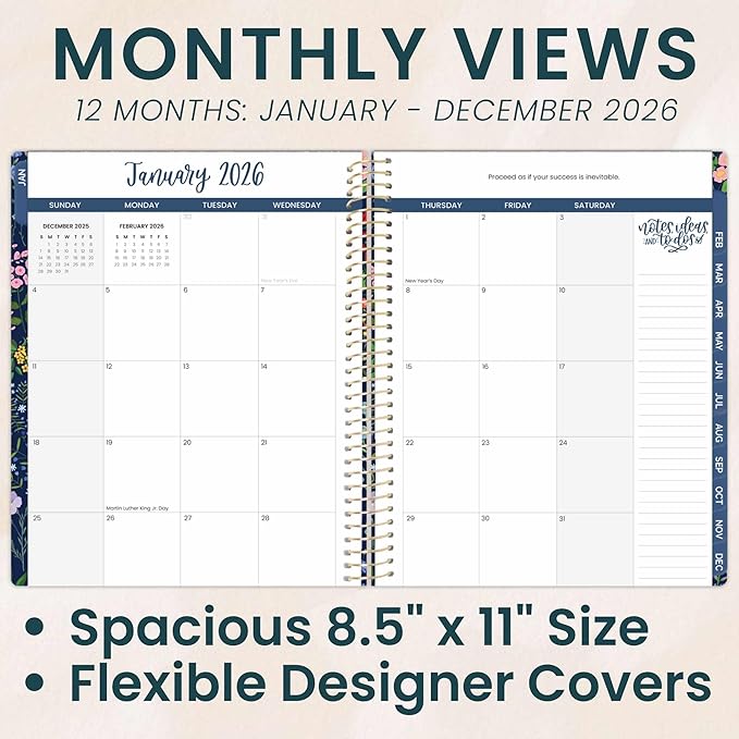 bloom daily planners 2026 Planner (January to December) - 8.5” x 11” Weekly & Monthly Dated Agenda Organizer Book with Stickers & Tabs - Flexible Soft Cover - Garden Party, Navy
