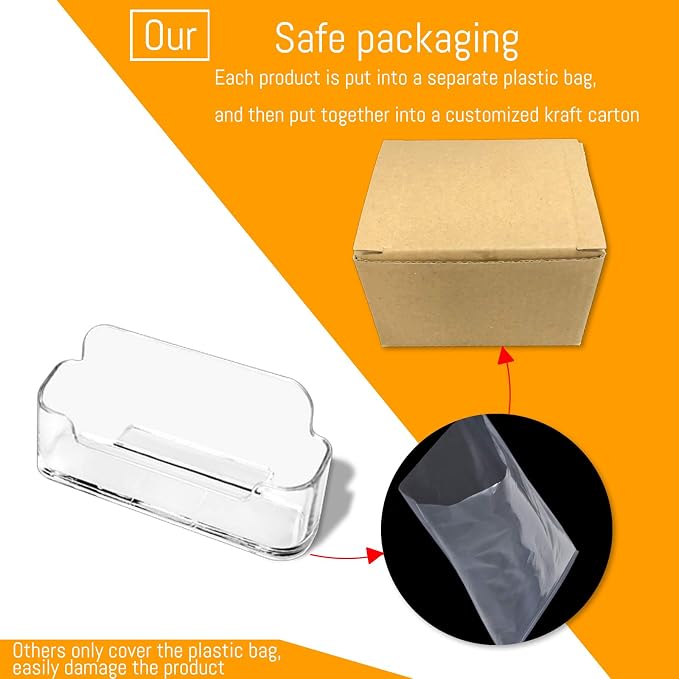 2 Pack Clear Business Card Holder for Desk, Plastic Business Card Display Desktop Acrylic Business Card Stand for Office, Exhibition Booth
