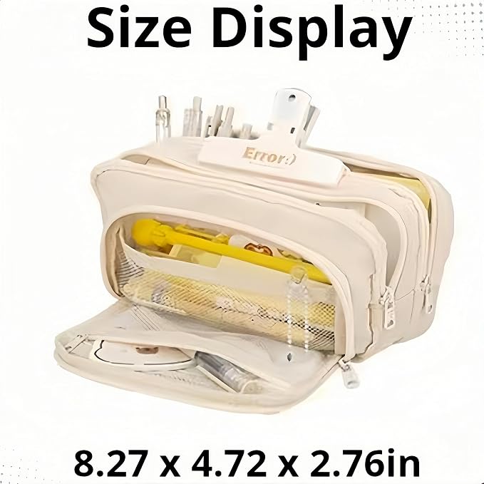 Big Capacity Pencil Case 3 Compartments Large Pencil Pouch Pen Bag Pencil Box Holder Organizer Simple Storage Aesthetic Stationery Cosmetic for Adults Men Women Office Essentials (Black)