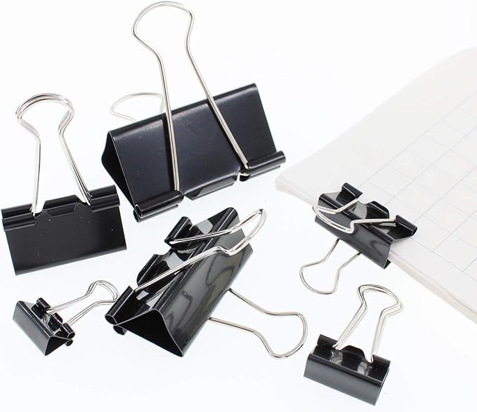 Assorted Sizes Binder Clips,Paper Clamps,Black Metal Fold Back Clips for Office School Supplies,Large, Medium,Small Size Metal Clips,Big Size Paper Holder,Elastic Rubber Band (120 PCS Black)
