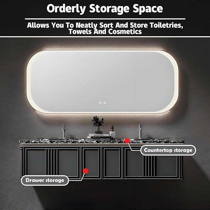 Black 76IN Dual Bathroom Vanity with Sink - Modern Floating Bathroom Vanity Set | Equipped with LED Smart Defogging Mirror | Luxurious Marble Countertop | Oak Material