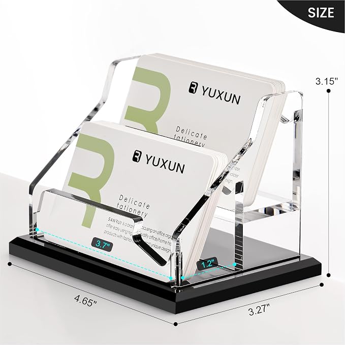 YUXUN Black Business Card Holder for Desk-2 Tier 2 Slot, Acrylic Business Card Holder for Women Men, 100+ Business Cards Display Stand, Multiple Business Card Display for Exhibition, Home, Office