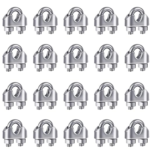 YAMASO 20PCS 1/8 Inches M3 Stainless Steel Wire Rope Cable Clip Clamp