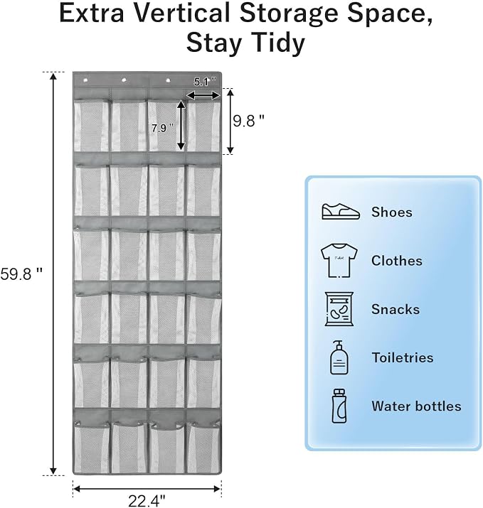F-color Over the Door Organizer for Cruise - 24-Pocket Hanging Organizer | Tool-Free Mount with 4 Metal Hooks, See-Through Mesh Pockets, Lightweight & Foldable, Space-Saving for Travel and Daily Use